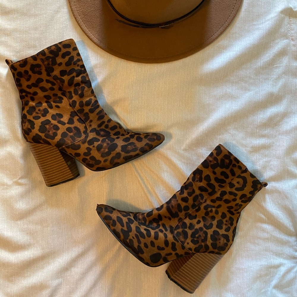Faux Suede Animal Print Booties